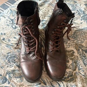 Diesel Dark Brown Leather Lace-Up Boots
